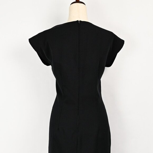 Vintage 80s Black CARY ROBBINS Polyester Midi Sheath Dress - 14 - Picture 4 of 7
